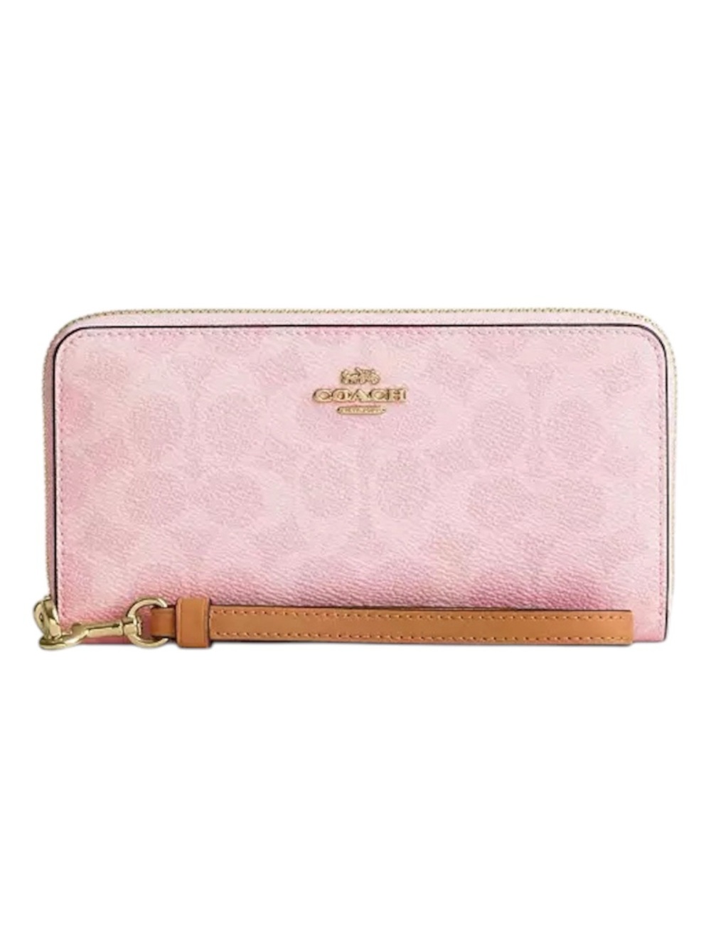 Coach Powder Pink Signature Canvas Long Zip Wallet Wristlet NWT